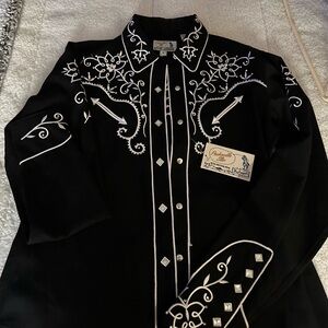 Panhandle Slim Black Shirt with White Embroidery